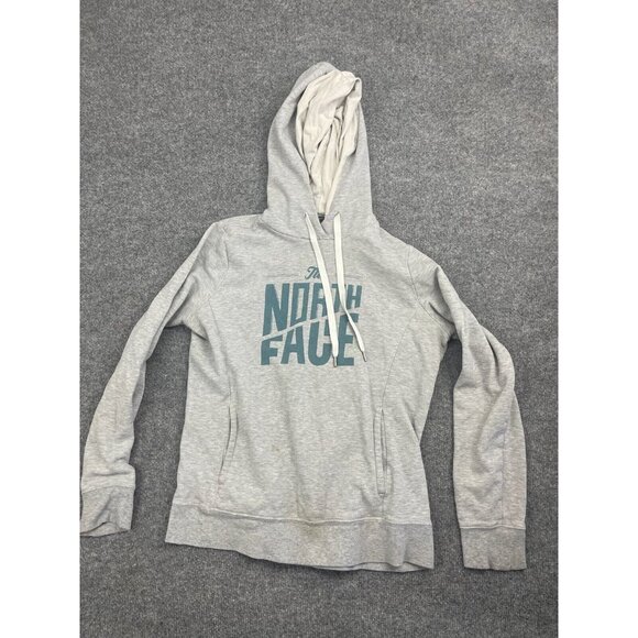 The North Face Hoodie Women's Medium Gray Green Pullover Sweatshirt Logo - Picture 1 of 6